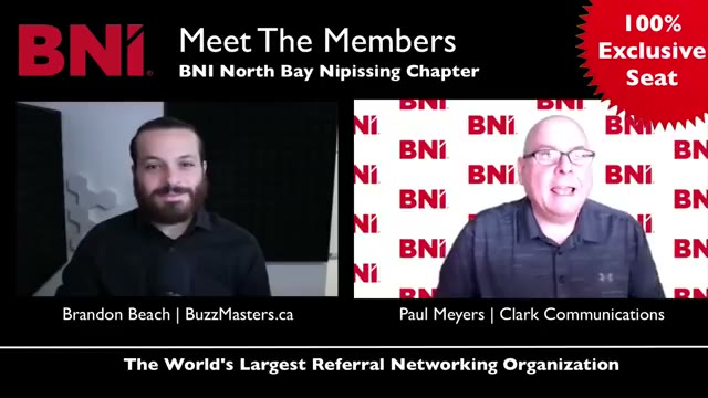 Paul Meyers and Brandon Beach at a BNI 1-2-1 meeting in North Bay
