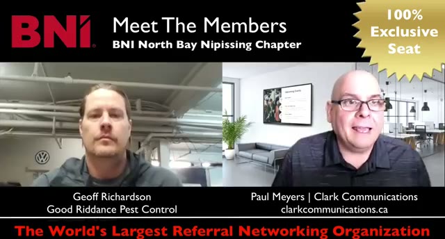 Paul Meyers and Geoff Richardson at a BNI 1-2-1 meeting in North Bay