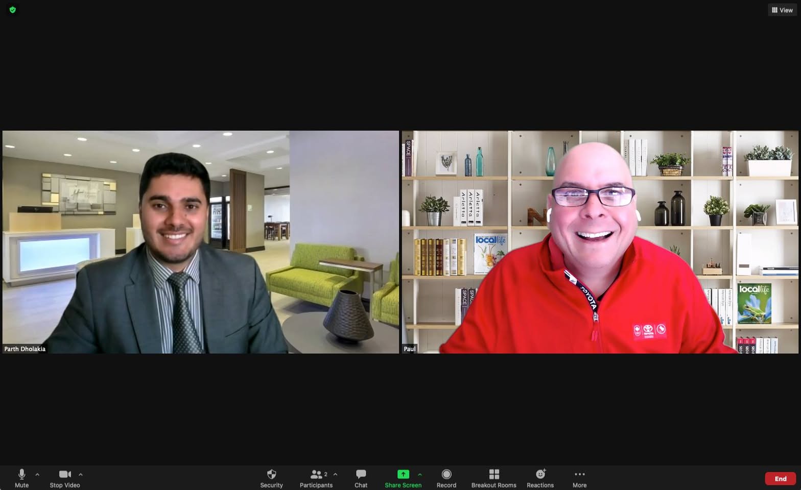 Paul Meyers and Parth Dholakia at a BNI 1-2-1 meeting in North Bay